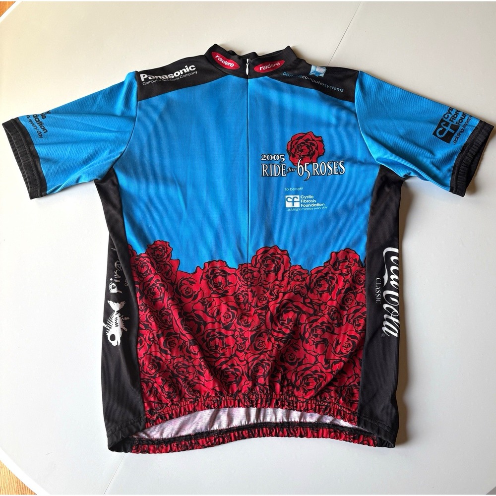 Vintage 2005 Ride for 65 Roses Cycling Jersey Mens Unisex L Cystic Fibrosis Blue